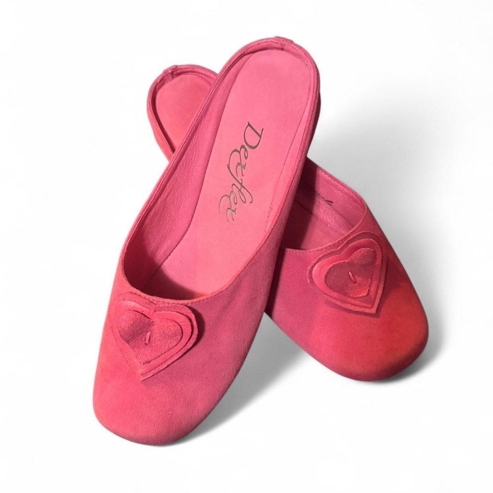 Rare Vintage Dexflex Pink Suede Heart Slipper Flats Sandals Size 8 Leather Suede